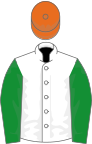 White, green sleeves, orange cap