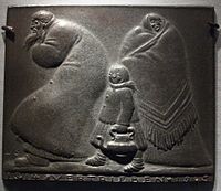 Ludwig Gies, cast iron plaquette, 8 x 9.8 cm, inscribed "1914·VERTRIEBEN·1915" = "Refugees 1914–1915"