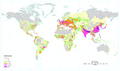 World map showing population density