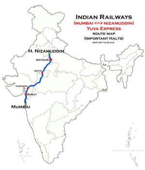 Yuva Express (Mumbai Bandra–Nizamuddin) route map