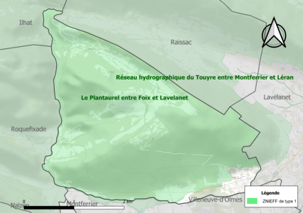 Carte de la ZNIEFF de type 1 sur la commune.