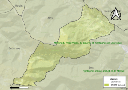 Carte des ZNIEFF de type 2 sur la commune.