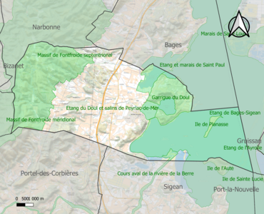 Carte des ZNIEFF de type 1 sur la commune.