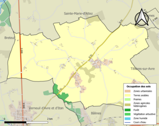 Carte en couleurs présentant l'occupation des sols.