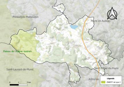 Carte de la ZNIEFF de type 2 sur la commune.