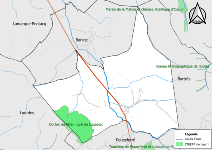 Carte de la ZNIEFF de type 1 sur la commune.