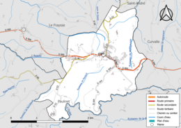 Carte en couleur présentant le réseau hydrographique de la commune