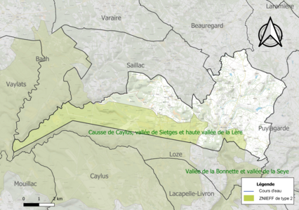 Carte des ZNIEFF de type 2 sur la commune.