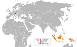 Map indicating locations of Austria and Indonesia