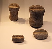 Basalt sharpening stones, ʿAin Mallaha and Nahal Oren, Natufian Culture, 12500-9500 BC (Israel Museum, Jerusalem)
