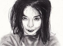 Disegno contemporaneo della cantante Björk fatto a carboncino