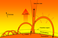 Diagram of the low corona and transition region, where many scales of coronal loops can be observed