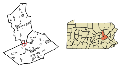 Location of Ashland in Columbia and Schuylkill Counties, Pennsylvania