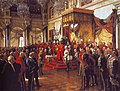 German emperor Wilhelm II opening the Reichstag in the White Hall of the Berlin Palace, 1888. Painted by Anton von Werner