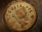Pie made with leftover goose meat from a roast goose