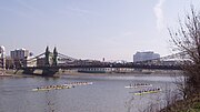 Rowing crews racing under Hammersmith Bridge