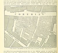 Plan showing the extent of the Great Fire in Cornhill in 1748