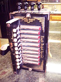 Joe Falcón's last accordion, a pre-WWII German "Eagle" brand.