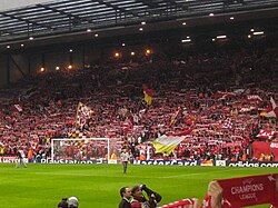 A large, single-tiered end of a stadium.