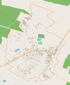 Mapa konturowa Mirosławca, blisko centrum na lewo znajduje się punkt z opisem „Mirosławiec”