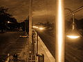 Picture taken of the platform from the pedestrian bridge at night.