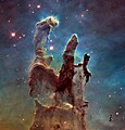 A higher-resolution HST image of the Pillars of Creation in the Eagle Nebula, taken in 2014 as a tribute to the original photograph