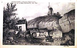 Entrées des carrières de Montmartre, sur le versant est de la butte, telles qu'elles étaient vers 1830, lors de leur exploitation