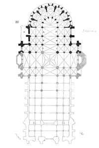 Собор в Бове (1190–1255, пустым контуром — никогда не построенная часть)