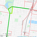 A potential extension for tram route 11 in Melbourne, showing two alternative routes in the middle.