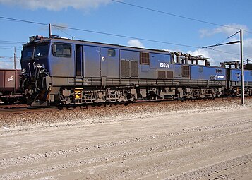 No. E9026 in Spoornet blue with solid numbers at Saldanha, 12 September 2007