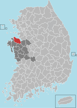 唐津市在韓國及忠清南道的位置