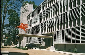 The headquarters of StanVac (now part of Exxon) is an example of Vietnamese modernist architecture which boomed during the era.
