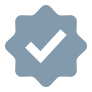 Gray eight-lobed badge with checkmark icon