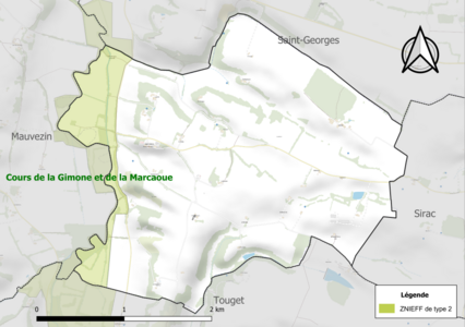 Carte de la ZNIEFF de type 2 sur la commune.