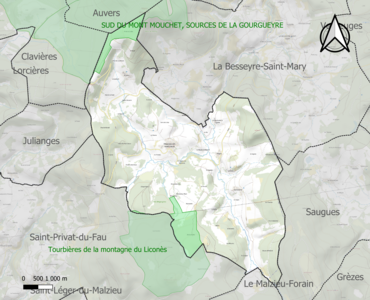 Carte des ZNIEFF de type 1 sur la commune.