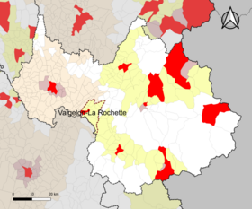 Localisation de l'aire d'attraction de Valgelon-La Rochette dans le département de la Savoie.