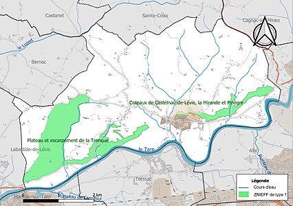 Carte des ZNIEFF de type 1 sur la commune.