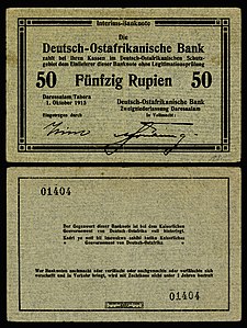 Fifty German East African rupie, by the Deutsch-Ostafrikanische Bank