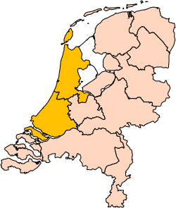 North and South Holland (in orange) shown together within the Netherlands