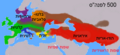 מקורן של שפות הודו-אירופיות לפי ההיפותזה הקורגנית (500 לפני הספירה)