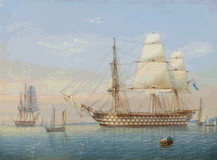 John Cantiloe Joy, A British 1st Rate Ship of the Line Hove to (undated)