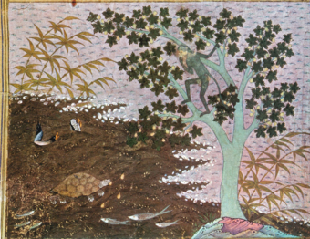 The turtle and the monkey. Persian, Timurid school, c. 1410–1420