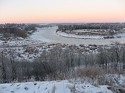 The Volga and the suspension bridge in Zubtsov