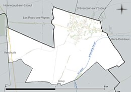 Carte en couleur présentant le réseau hydrographique de la commune