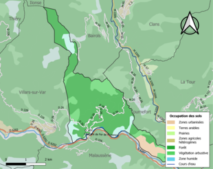 Carte en couleurs présentant l'occupation des sols.