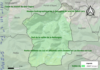 Carte des ZNIEFF de type 1 sur la commune.