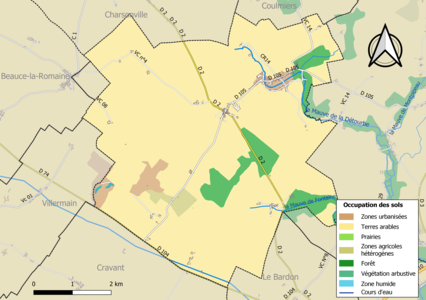 Carte des infrastructures et de l'occupation des sols en 2018 (CLC) de la commune en 2018.