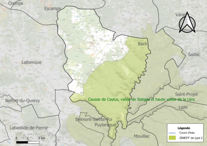 Carte de la ZNIEFF de type 2 sur la commune.