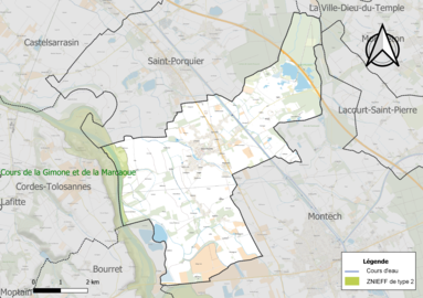 Carte de la ZNIEFF de type 2 sur la commune.