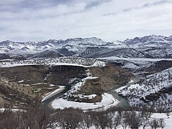 View of Bazoft River with the Zardkuh mountain range in the background